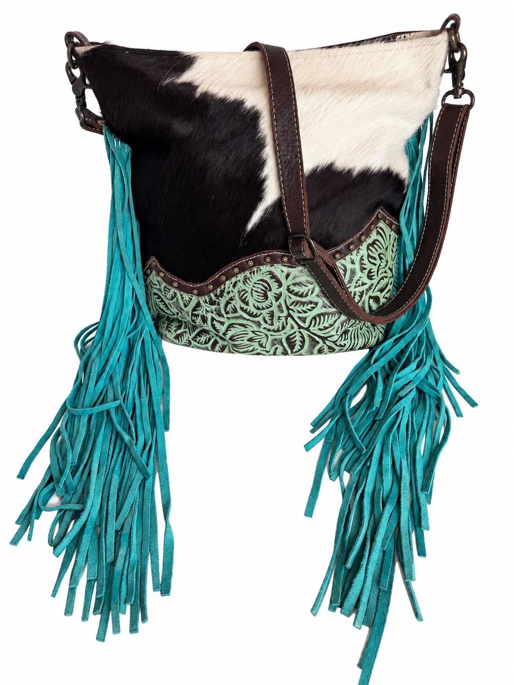 Myra “Tassles of Ocean Leather” Hair on Hide Fringe Bag”